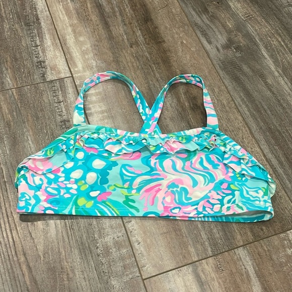 Lilly Pulitzer Girls Size 14 Caia Bikini Top Blue Izba Aqua la Vista - Picture 3 of 6